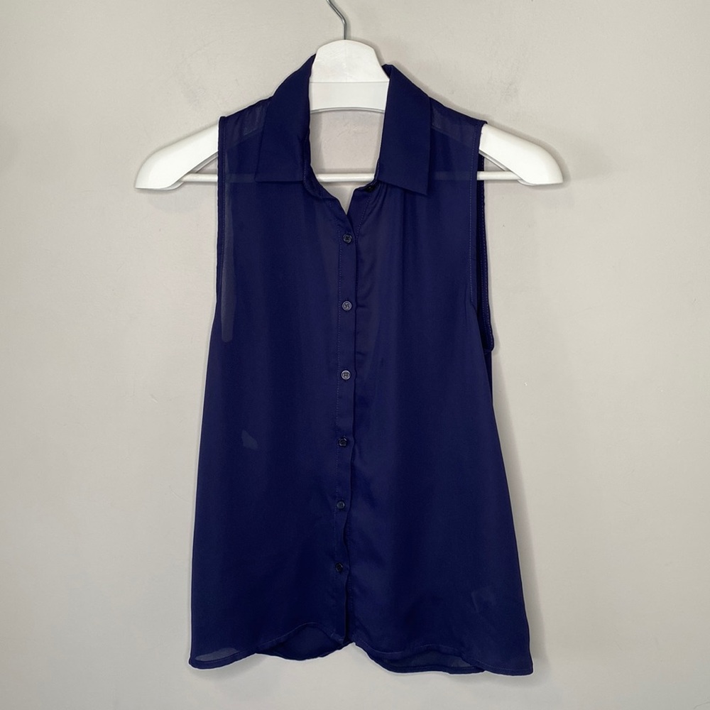 Elodie Navy Sheer Cross Back Sleeveless Blouse